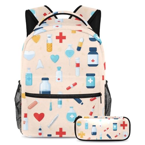 Sac à dos motif médecine avec trousse lot de 2 pour scolaires et voyages
