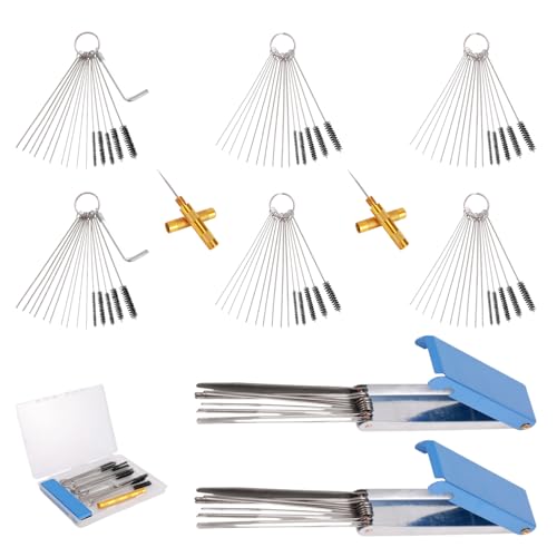 Image of Carburetor Cleaner Kit Tool, Torch Welding Tip Dirt Cleaning Set with 30 Nylon Brushes 60 Clean Needles 2 Hexagonal Wrench 2 Pointed Picks 26 Cleaning Wires for Carburetor Jet Engine