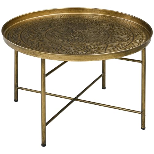 HOMCOM 24' Round Coffee Table with Hammered Tray Top,...