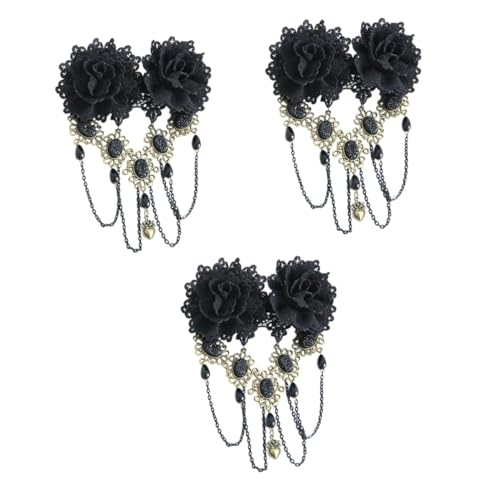 Pince à cheveux gothique FRCOLOR : lot de 3 barrettes en dentelle noire