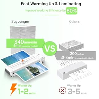 Buyounger Plastificatrice A3, Plastificatrice A3 A4 A5 A6 con Taglio Integrato, 8 in 1 Laminatrice a Freddo e Caldo, con 30 Buste, 1 Arrotondatore per Angoli per Scuola, Casa, Ufficio, Ristorante