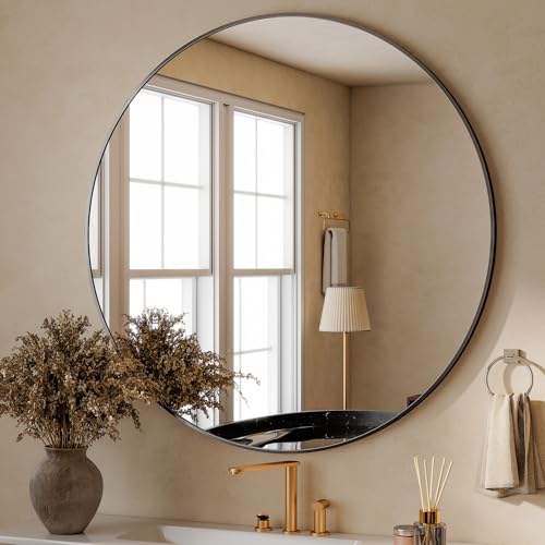 Image of HARRITPURE 48 Inch Round Mirror Black Circle Bathroom Mirror