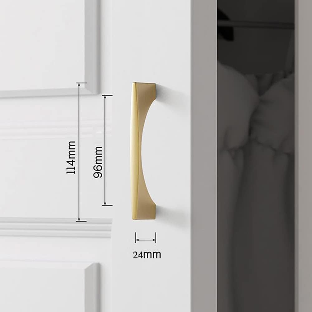 Myxekllo Gold Cabinet Drawer Pulls, Brushed Brass Pulls Handles for Dresser Drawers Bathroom Cabinet Hardware 96mm 6 Pack