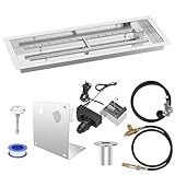 QuliMetal 24' x 8' Drop-in Fire Pit Pan with Spark Ignition Kit - Natural & Propane Gas Rectangular 304 Stainless Steel Fire Pit Burner Kit for Indoor & Outdoor, Rated for up to 150K BTU