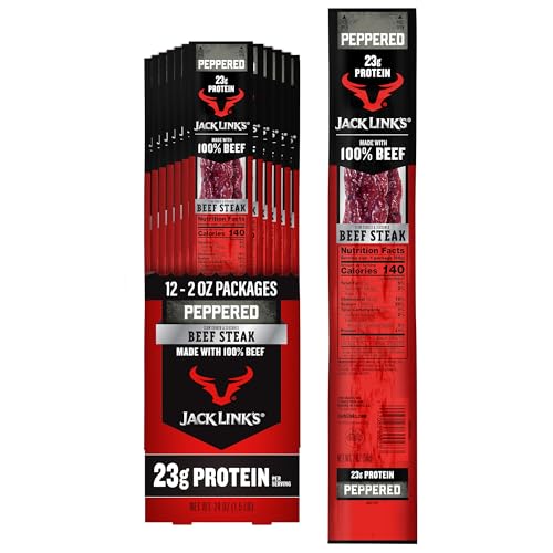 Jack Link's Peppered Beef Jerky Steaks - Ready to Eat Real Meat Protein Snacks - 23g Protein per Serving - Made with 100% Real Beef - (12 Pack) 2 oz Meat Snacks