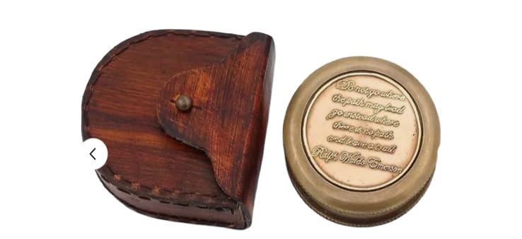 Brújula de navegación estilo vintage de latón con estuche de cuero, brújula de bolsillo, mejor regalo para Navidad miniatura 1