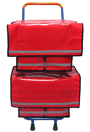 Zeitungsroller Multi2 mit Zwei roten Zeitungstaschen aus LKW-Plane, Vollgummireifen, Zustellerbedarf Cover