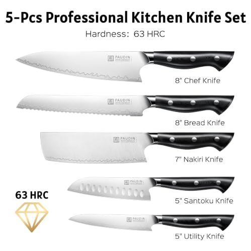 PAUDIN 5 Pcs Kitchen Knife Set, Ultra Sharp 14C28N High Carbon Steel - Image 2