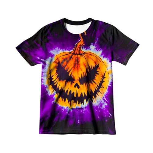 Harycnct Little Kids Halloween Pumpkin Tie Dye Purple Orange Tie-Dyed Shirt 6-16 Years Boys Girls Hippies Senior Tie-Dye Tee Tshirt 4