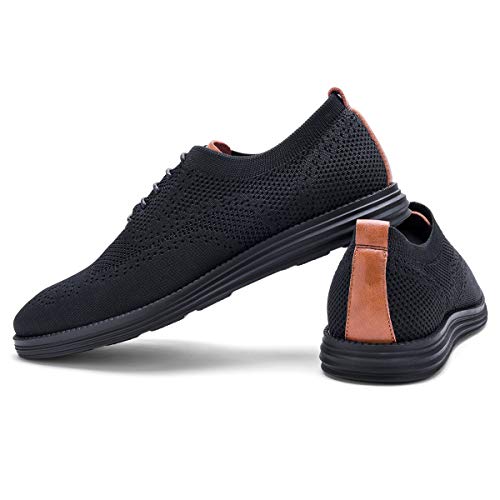 Men's Wingtip Knit Oxford Dress Shoes Stylish Lace-up Sneakers Smart Casual Walking Shoes Black 9.5 - Thumbnail 2