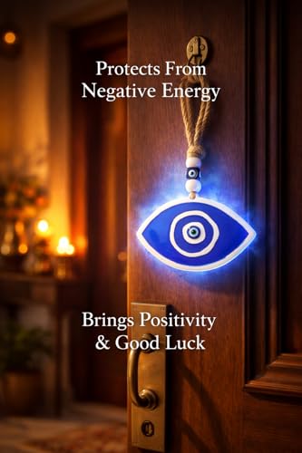 Image of Blue BEADSEvil Eye Wall Hanging for Home Entrance Door | Nazar Suraksha Hanging Decor with Jute Rope | Blue Glass Evil Eye Protection Charm | Vastu Lucky Hanging for Home, Car & Office (NEW 05)