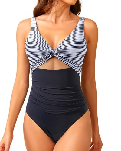 Image of Tempt Me Women One Piece Swimsuits Tummy Control Cutout Bathing Suits Ruched V Neck Twist Front Swimwear
