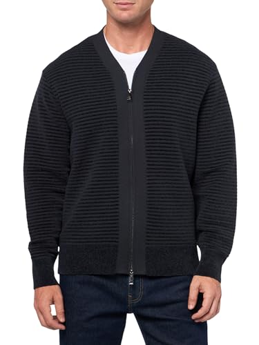 Armani Exchange Men's Full Zip Cardigan with Horizontal Stripes and a Graphic on The Back