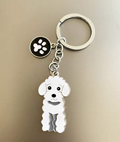 Schlüsselanhänger mit Hundemotiv, niedlicher Metall-Schlüsselanhänger, Taschenanhänger, tolles Geburtstgsgeschenk, 10 cm, (Weißer Pudel)