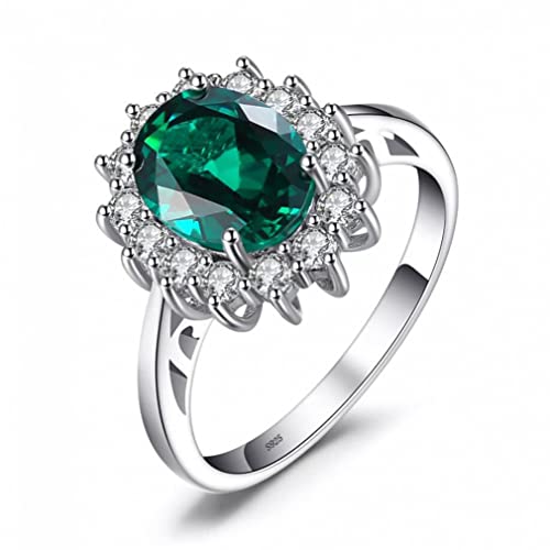 Bague fiançailles émeraude verte en argent 925 luxueux pour femme