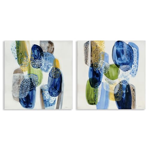 Round Abstract Pebbled Shapes, 17 x 17 Inch Canvas Wall Art Set