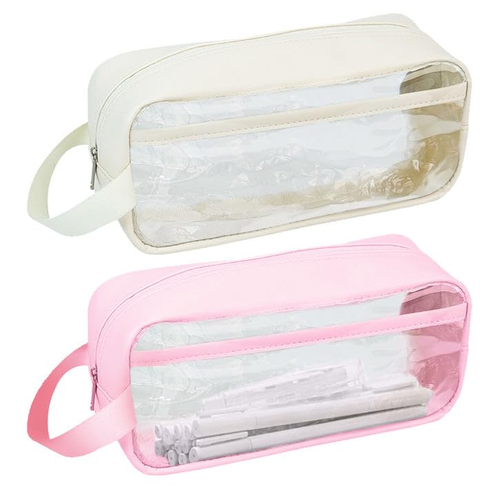 XNIVUIS 2 Piezas Estuche Escolar Transparente, Estuche Grande Estuche Impermeable de PVC Estuche para Niñas Niños, Bolsa de Cosméticos Impermeable Transparente Bolsa de Viaje