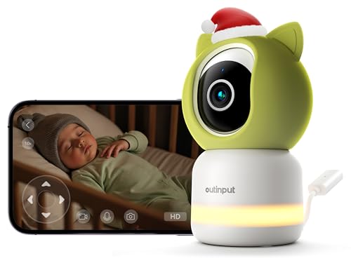 Outinput 2K/4MP WiFi Babyphone Camera, PTZ 355°Caméra Surveillance Sécurité Intérieur, Berceuses, Veilleuse Douce, Vision Nocturne, Mouvement/Pleurs/température/alertes d'humidité, pour Bébé/Animaux