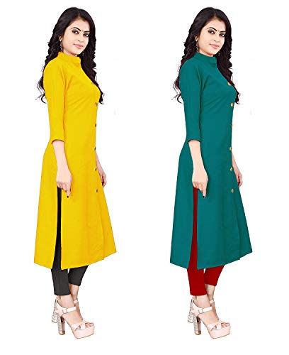 Image of NATEK Women's Cotton Straight Plain Kurtis Combo Pack of 2