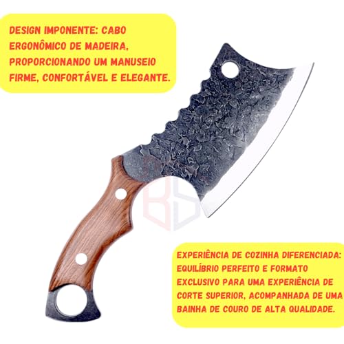 Cutelo Faca Forjado Rustico Artesanal Viking Com Bainha Para Churrasco Camping Sobrevivência (Marom)