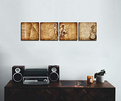 Vvovv Wall Decor Music Canvas Wall Art,Giclee Prints Vintage Saxophone,Electric Guitar,Piano Music Notes,Microphone Poster Modern Musical Instrument Picture Painting #TOP1