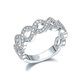 Alianzas decorativas de boda, anillo de propuesta de matrimonio, infinito con diamantes, oro blanco y platino 950, talla 62 (19,7)