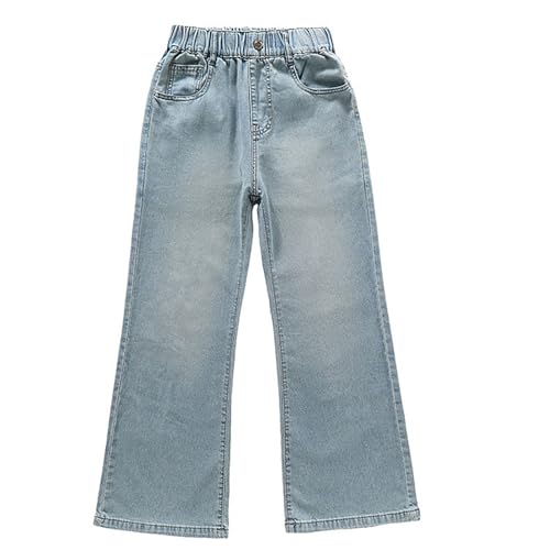 Baggy Jeans for Teen Girls Elastic Waist Wide Leg Solid Denim Pants Casual Lightweight Trousers with Pocket