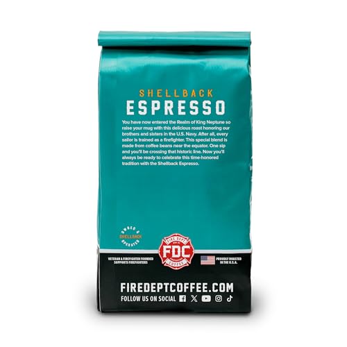 Image of Fire Department Coffee - Gives Back to Firefighters - Shellback Espresso Ground Coffee - Bold & Smooth - Roasted in the USA - Dark Roast Espresso - Veteran Owned (12 oz, Pack of 2)
