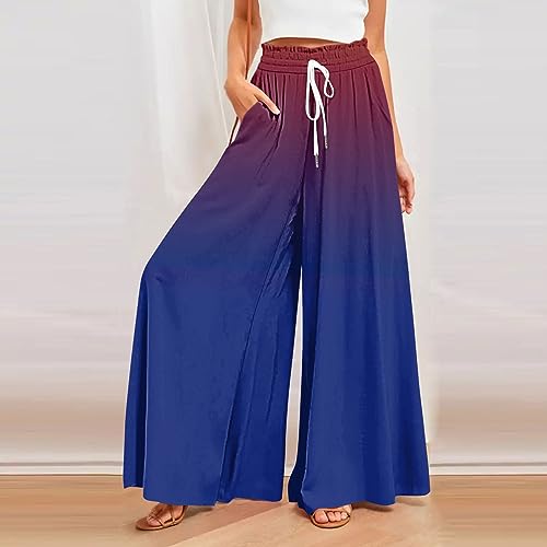 Womens Palazzo Pants Elastic Waist High Waisted Culottes Pants Loose Fit Elegant Flowy Vacation Pants with Pockets3