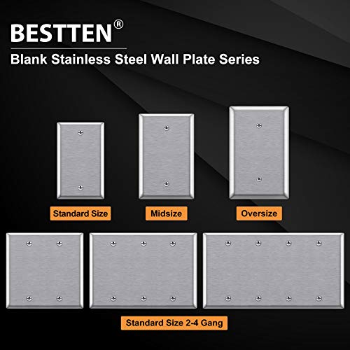 image for [5 Pack] BESTTEN 1-Gang Blank Metal Wall Plate, No Device Stainless St