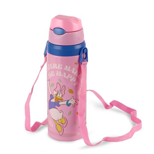 Image of CELLO Kidzbee Autumn 400 Daisy Duck Design Insulated Kids Sipper Water Bottle 400 ml | Food Grade, 3D Touch & Feel Design, BPA Free, Leakproof Easy Press Open Flip Top Cap Insulated Kids Water Bottle