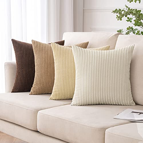 MIULEE Corduroy Cushion Covers Soft Decorative Square Throw Pillow Covers for Spring Cushion Soft Pillowcase Striped Corduroy Cushion Covers Pack of four for Home decor Sofa 16x16 Inch Coffe Brown - Image 2