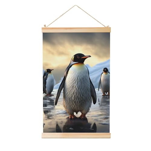Poster pingouin en bois pour déco de chambre à coucher