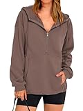PRETTYGARDEN Half Zip Sweatshirts Womens Hoodies Casual Quarter Zip Up Pullover Oversized Sweatshirt 2023 Fall Outfits (Grey Coffee,Large)