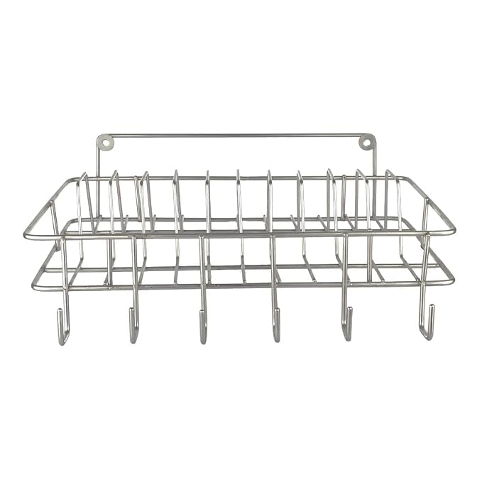 Image of Cri8Hub Stainless Steel Wall Mount Utensils Rack | Dish Rack With Plate, Glass, Cup, Mug & Cutlery Stand | Modular Storage Organizer for Kitchen