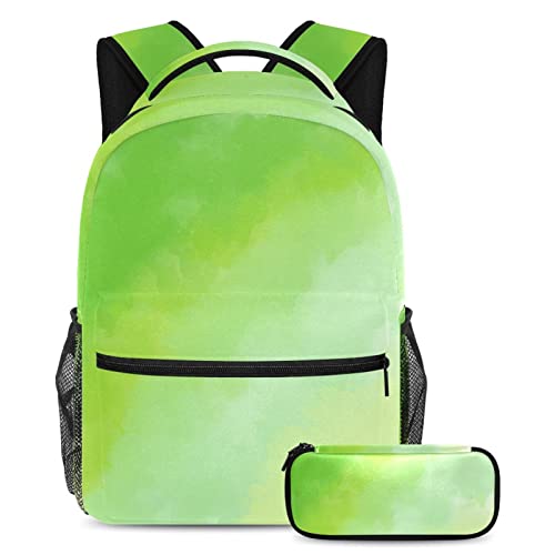 Lot de 2 sacs à dos dégradés verts avec trousse assortie pour écoliers et collégiens
