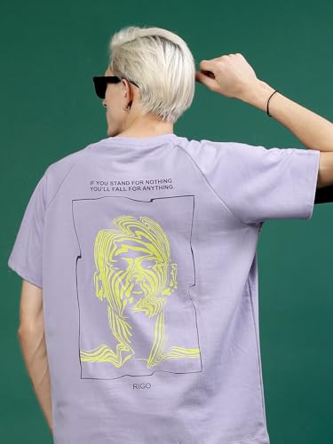 Image of Rigo Back Printed Half Sleeves Round Neck Oversized T-Shirt for Men | Drop Shoulder T-Shirt for Men | Loose Baggy Fit T-Shirt for Men