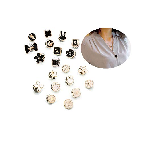 20 Style Cute Enamel Lapel Pin Set, V Neck Lapel Safety Pins,Mini Brooch Pin Badges Cover Up Buttons for Women Shirts,Dresses,Cardigan Collar,Cuff Links,Clothing Accessories(Black & White)
