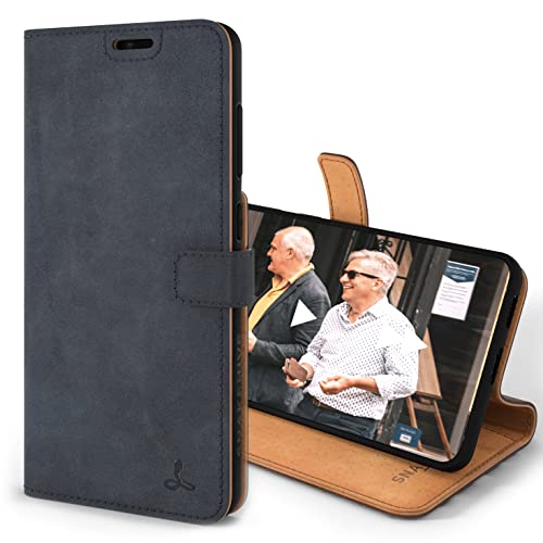Snakehive Vintage Wallet for Samsung Galaxy S21 FE || Real Leather Wallet Phone Case || Genuine Leather with Viewing Stand & 3 Card Holder || Flip Folio Cover with Card Slots (Navy)