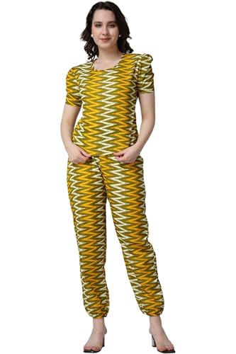 Image of POPWINGS Casual Printed Top and Joggers Set for Women || Stylish Summer Co-Ords Set for Women || Round-Neck Top and Joggers Combo Set for Women