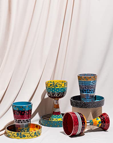 Suri Hand Painted Patterned Kiddush Cup Set, Modern Shabbat Wine Kiddish Glass Goblet With Plate, Jewish Kitchen Wares And Gifts #TOP5