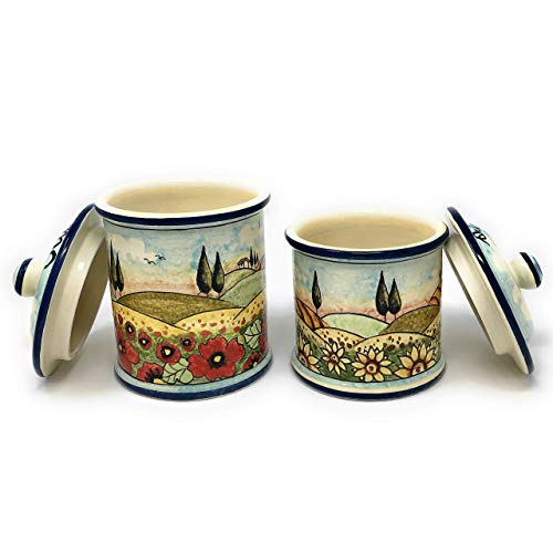 Hand-Painted Italian Ceramic Kitchen Canister Set - Rustic Tuscan Food Storage Jars for Salt and Sugar - Image 2