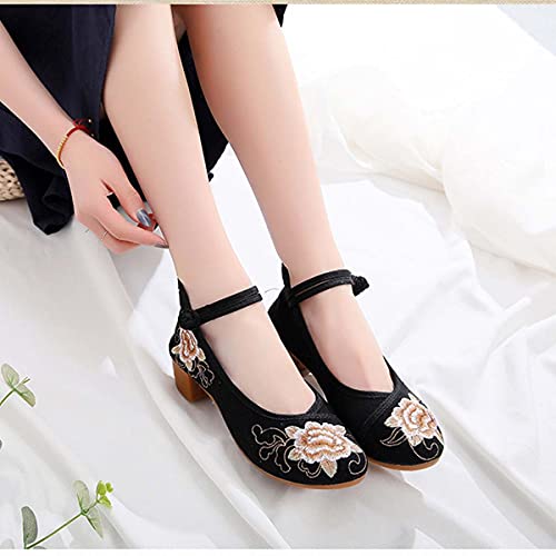 JOEupin Women Chinese Embroidered Flower Flat Bridal Mary Jane Ballet Shoes4