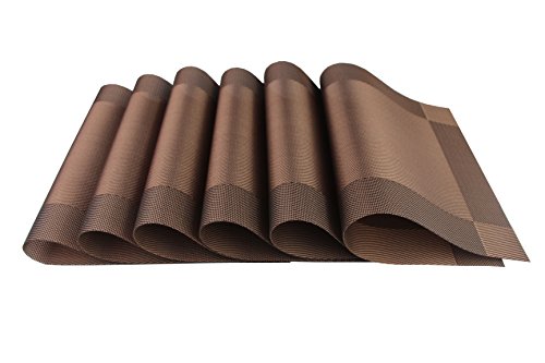 Sinteline Placemats Set Of 6 Stain Resistant Pvc Placemat For Dining Table Woven Vinyl Heat-Resistants Table Mats Easy To Clean (Brown, 6 ) #TOP1