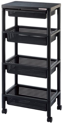 ウッドテーブルワゴン WTW-4HS 引き出しバスケット付 ブラック F-2492