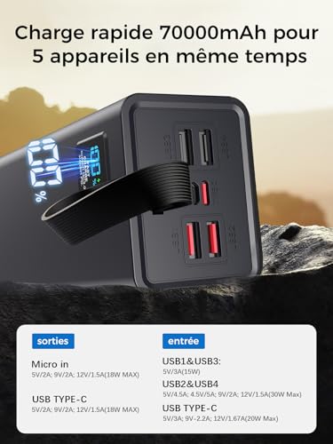 Power Bank 70000mAh, große powerbank, Externer Handyakku PD 30W& QC 4.0 Schnell Aufladende Powerbank… – Ansicht 5