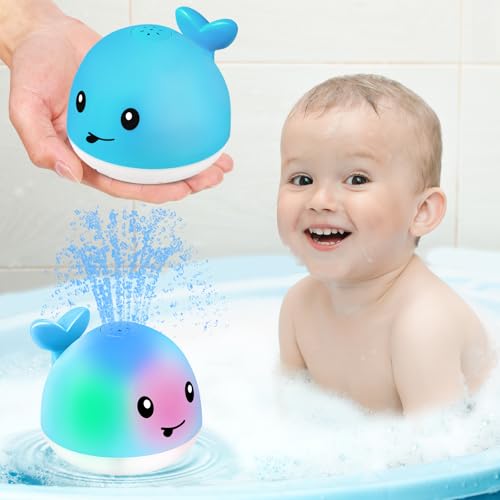 Image of Gigilli Baby Boy Bath Toys, Baby Easter Basket Stuffers, Light Up Whale Fountain Toys for Boys 0-6 6-12 12-18 Months or Kids Ages 1-3 2-4 Ocean Blue