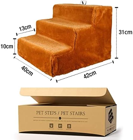 NAMSAN Dog Steps Cat Stairs Easy Assembly Pet Stairs with Washable Plush Cover for Sofa Bed, 42 x 40 x 31cm