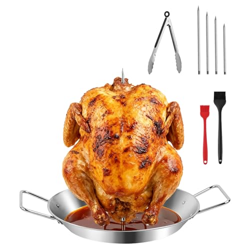 Shawarma Pan for Oven Shawarma Skewer Stand Gyro Plate with Skewer - Stainless Steel Vertical Spit for Grill & Oven - 5 Spike Al Pastor Rotisserie for Chicken Gyro Cooking & Roasting. 10 Inch