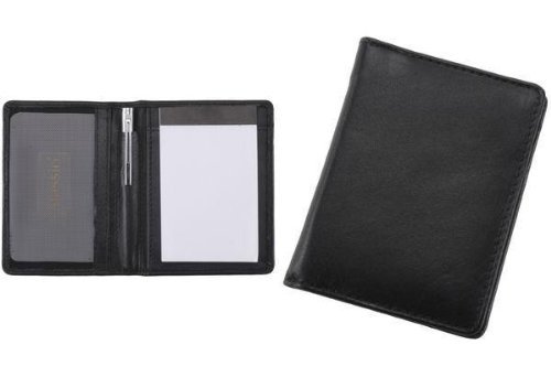 Alassio Notizblock-Etui MONZA Notizbuch aus echt Leder schwarz, 7,5 cm x 11 cm, Netzfach für Visitenkarten, Notizblock, Kugelschreiber